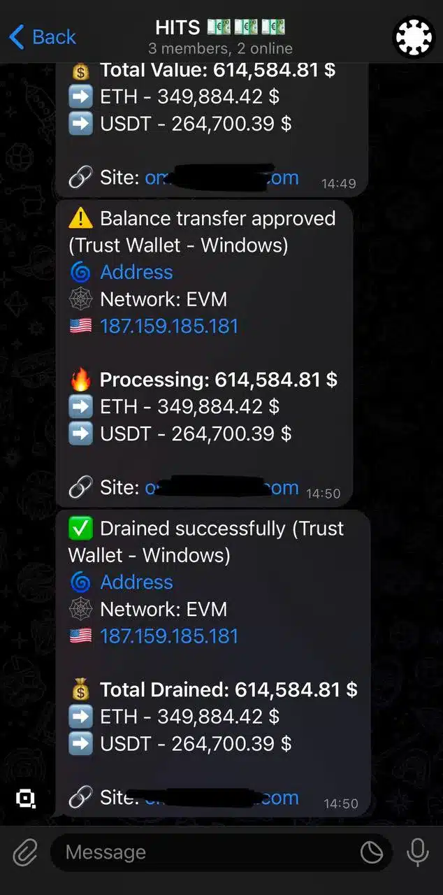 TON Drainer crypto drainer TON wallet drainer interface showing real-time transaction tracking and approvals